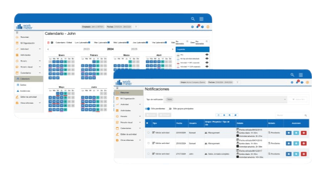 Calendario laboral del empelado de workmeter