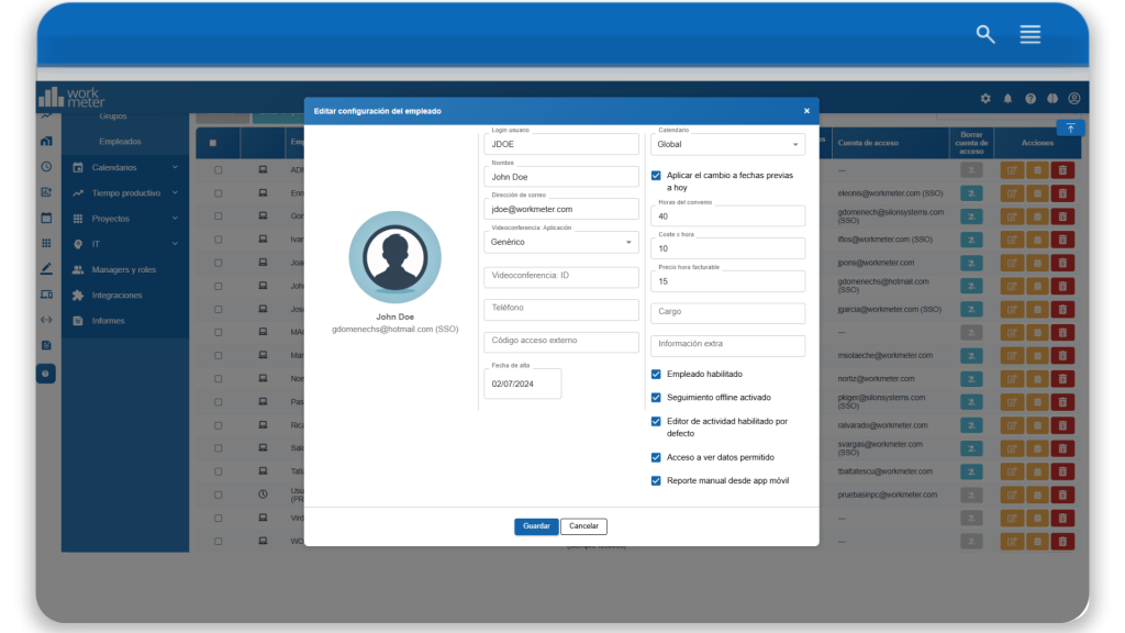 configuración coste empleado
