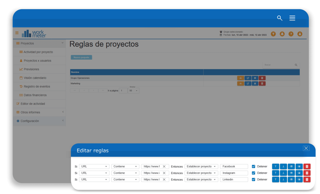 Captura reglas de proyectos software workmeter