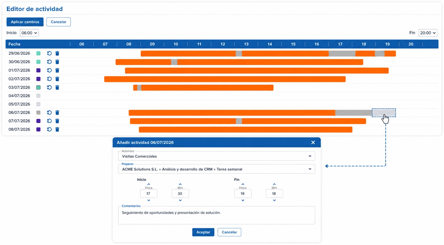 Editor de actividad